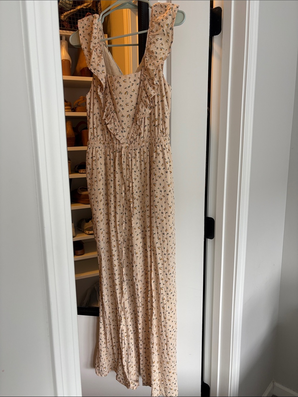 Neuflora McKenna Sleeveless Beige Floral Ruffle Jumpsuit